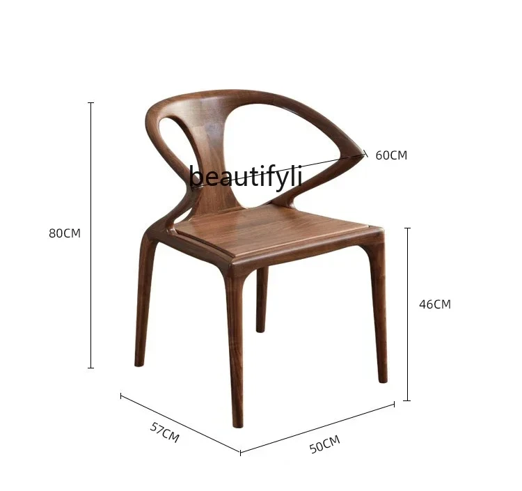 Dining Chair Log Italian-Style Light Luxury Wind Belt Armrest Study Chair Restaurant All Solid Wood Chair