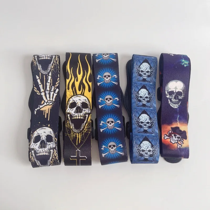 1pcs Skull Print Guitar Strap for Acoustic Electric Instruments, Universal Wooden Shoulder Strap, Durable Folk Guitar Accessory