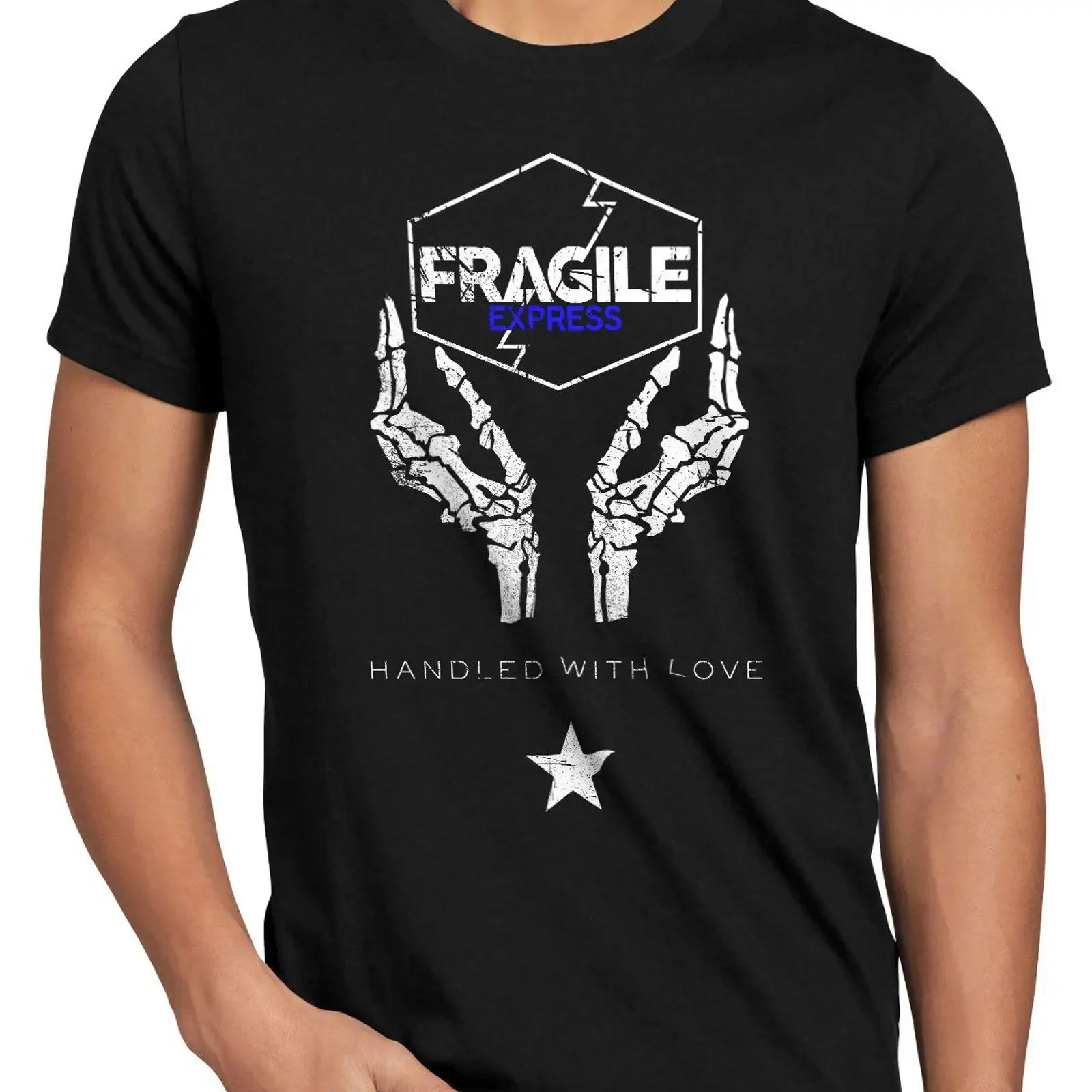 T-shirt style 3 « Fragile » – Nouveauté streetwear vintage délavé pour homme – Respirant et tendance pour le quotidien