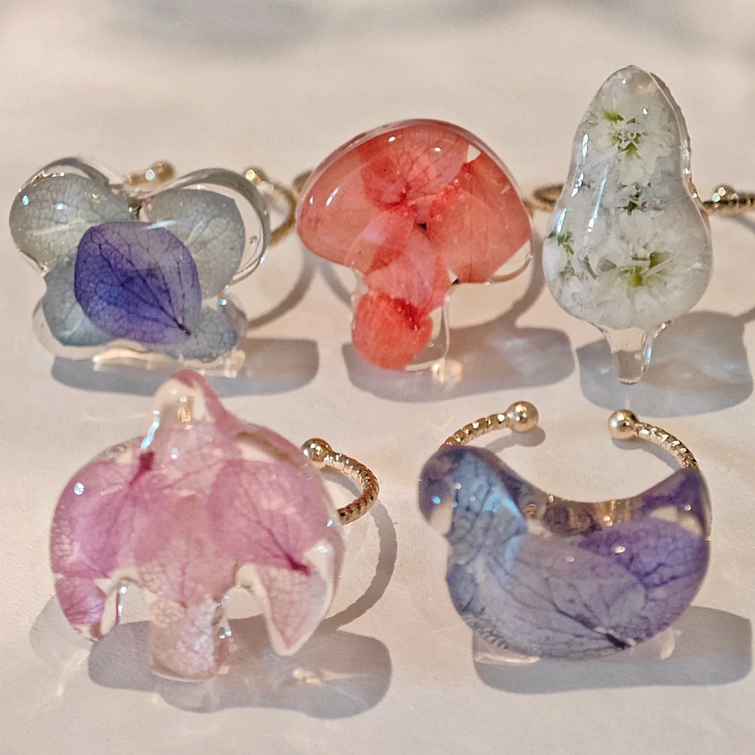 3290 Wholesale Handmade Rings Fresh Transparent Colorful Hydrangea Cute Jewelry Open Rings Creative Christmas Birthday Gifts