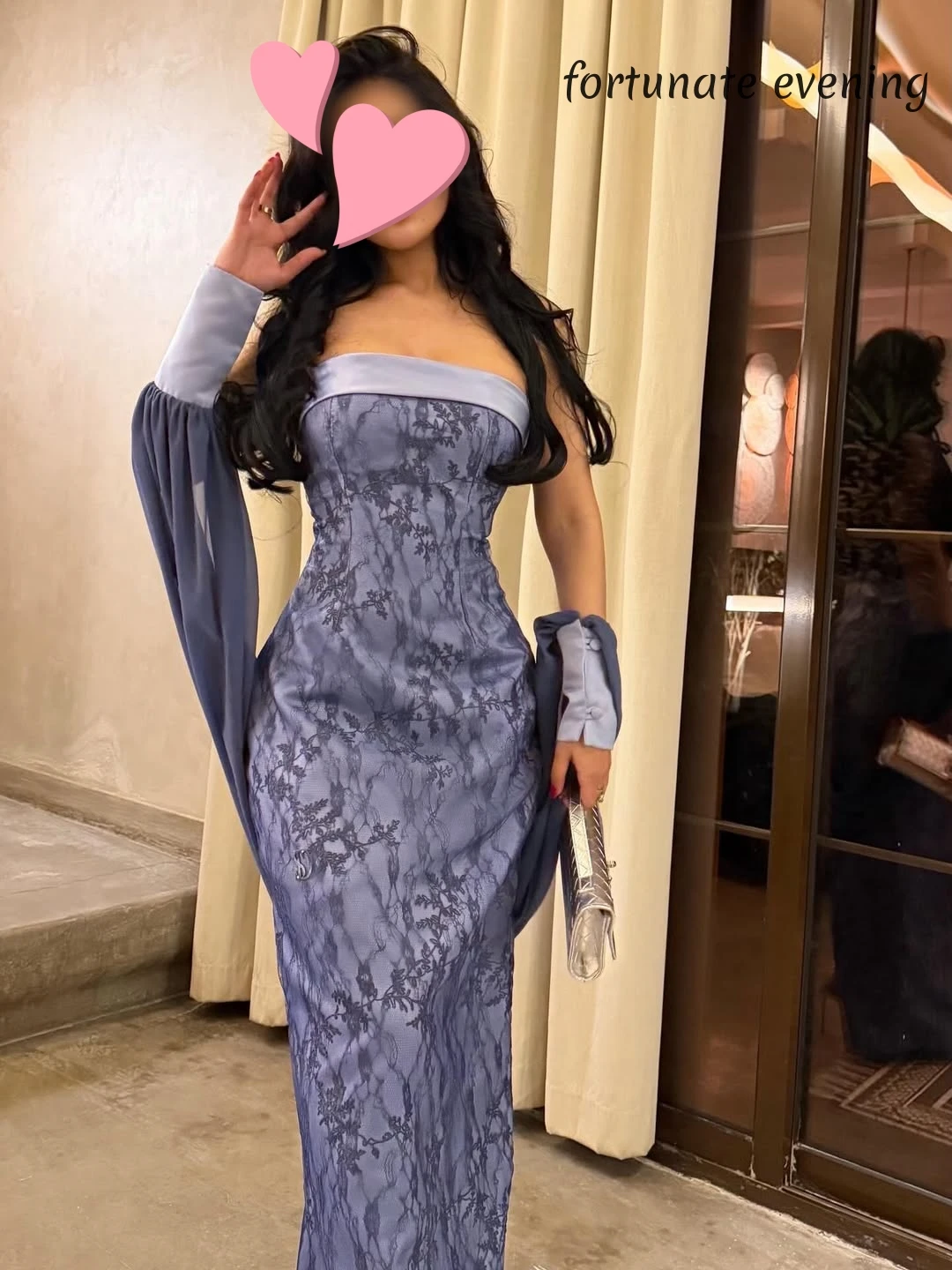 

Fortunate Evening Elegant Vintage Sweet Blue Lace New Stylish Cape Customized Formal Occasion Prom Dress Evening Party Gowns