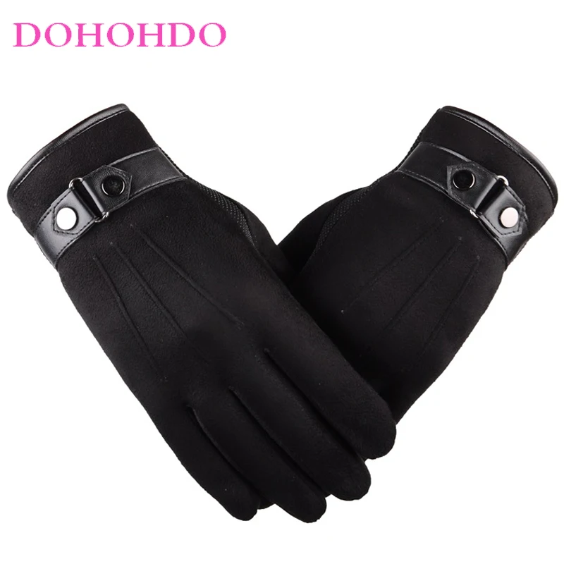 

Black Gloves Suede Touch-screen Gloves Men's Winter Accessories Padded Warm Cycling Gloves In Winter Guantes Para Motos Guantes
