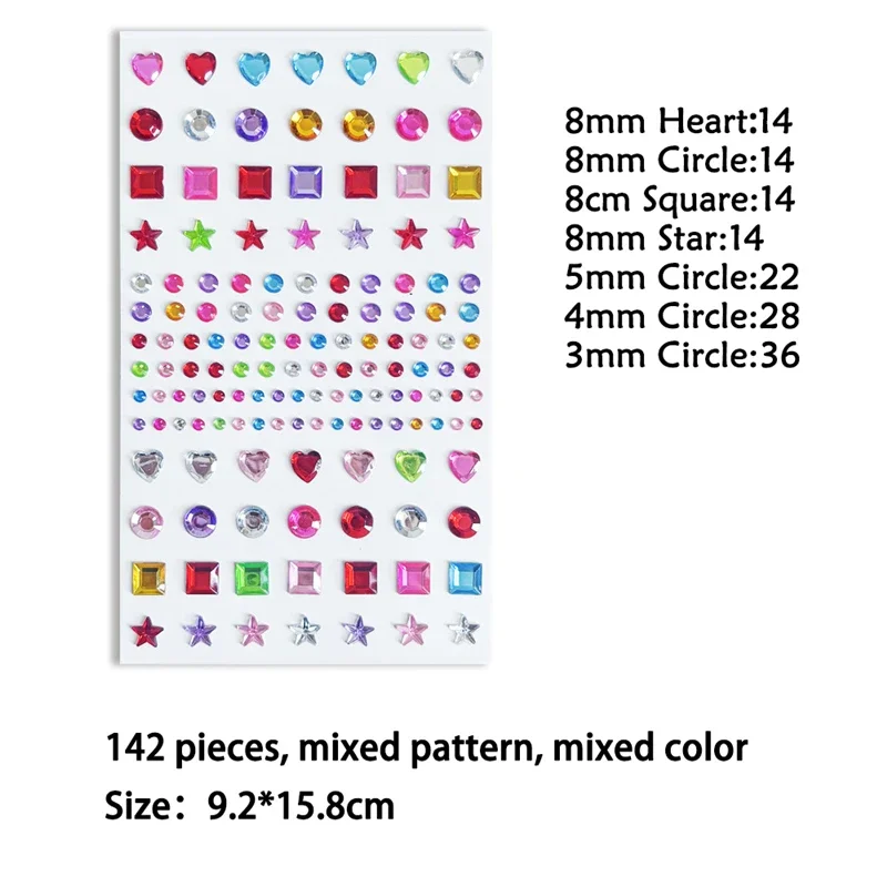 Mixed Shape 3D Crystal Gem Rhinestone Stickers Ins Hot Bling Jewel Decals Self‑Adhesive DIY Crafts for Phone Case Bags Decor