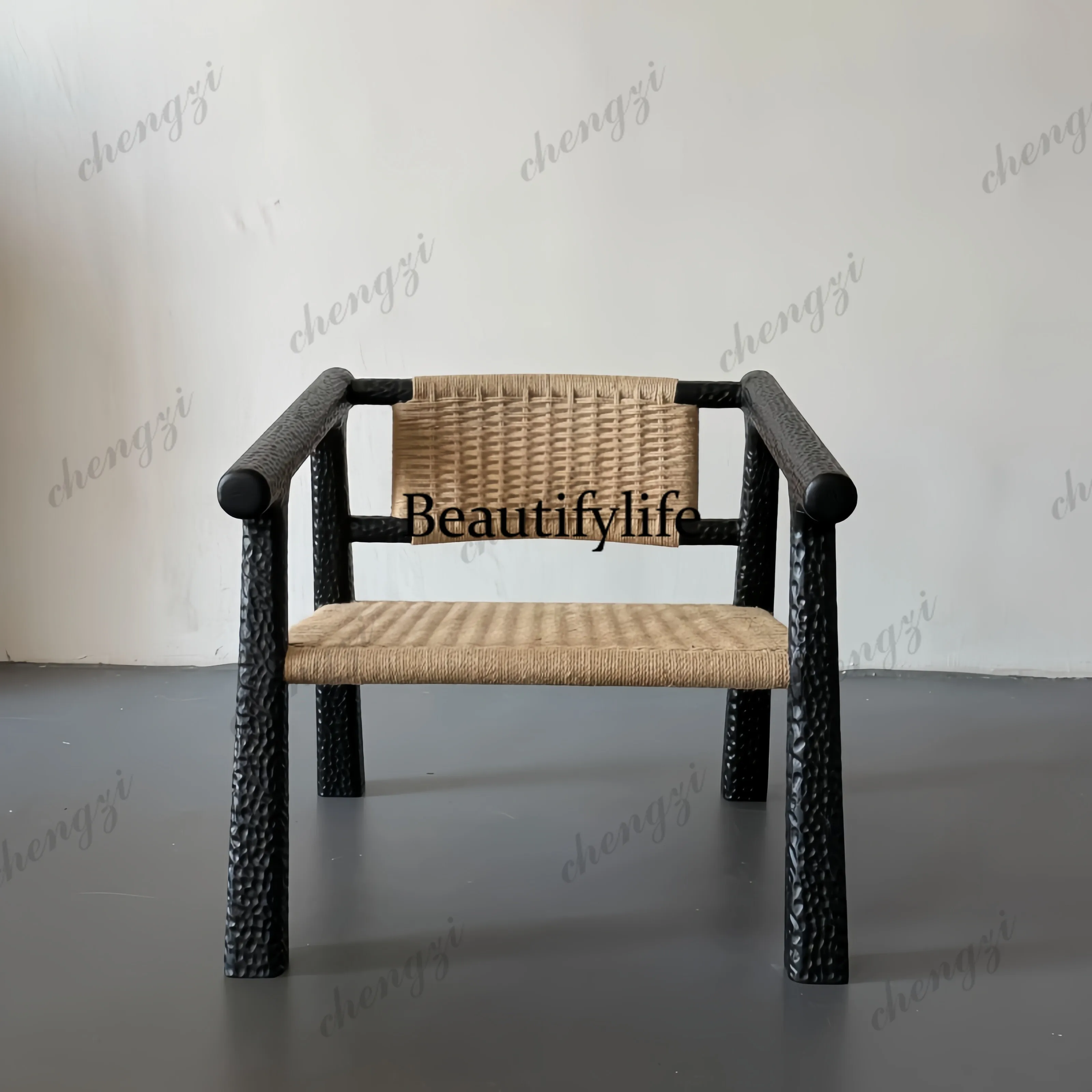 Medieval style casual and simple style hand-woven rattan, single back chair light luxury, chair
