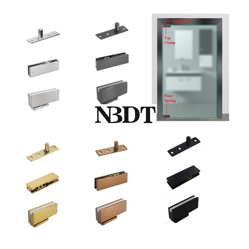 1Set Non-digging Floor Spring Pivot Door Closer Upper Patch Fitting Kit For Single Glass Door Rose Gold Matte Black