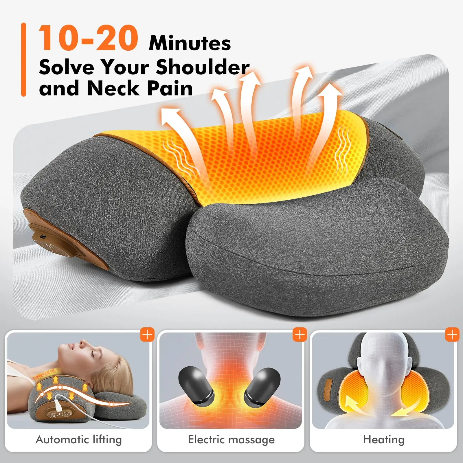 3-in-1 Neck Massager Pillow for Shoulder Deep Tissue , with Heating and Traction Function, Hump Corrector for Women
