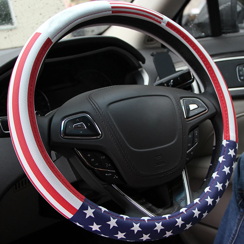 

National Flag Steering Wheel Cover Soft Anti-Slip Car Steering Sleeve Flag Design Durable Fashion Auto Interior Accessory