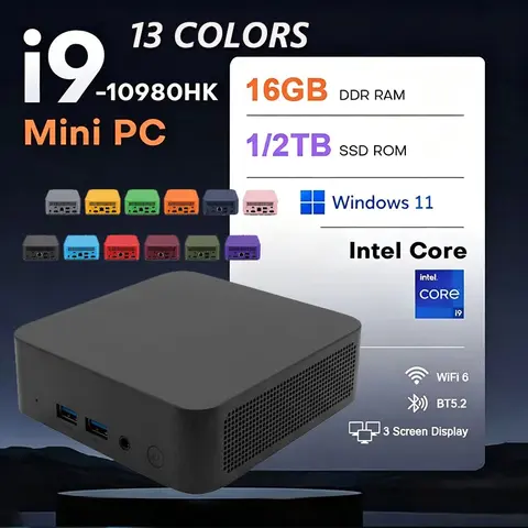 2026 New Dual Mini PC Computer Intel i9-10980HK Windows 11 PC Gamer 16GB RAM 1TB 2TB M.2 SSD 4K HD WiFi 6 Type C Desktop PC