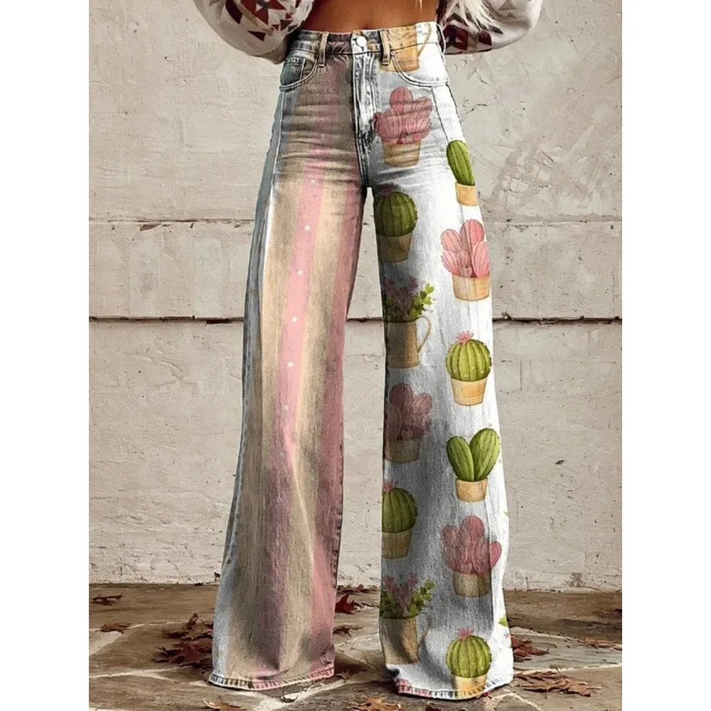 Vintage Paisley Blumenmuster Hohe Taille Weite Hose Sexy Damenhose 100% Baumwolle Lässige Lockere Hose mit Taschen XXS-3XL – Detail 6