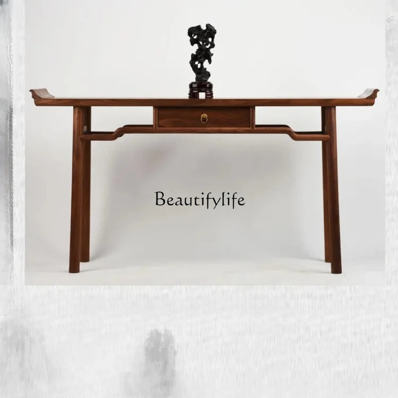 

New Chinese-style entrance cabinet Zen solid wood end view table upturned head supply table partition decorative cabinet