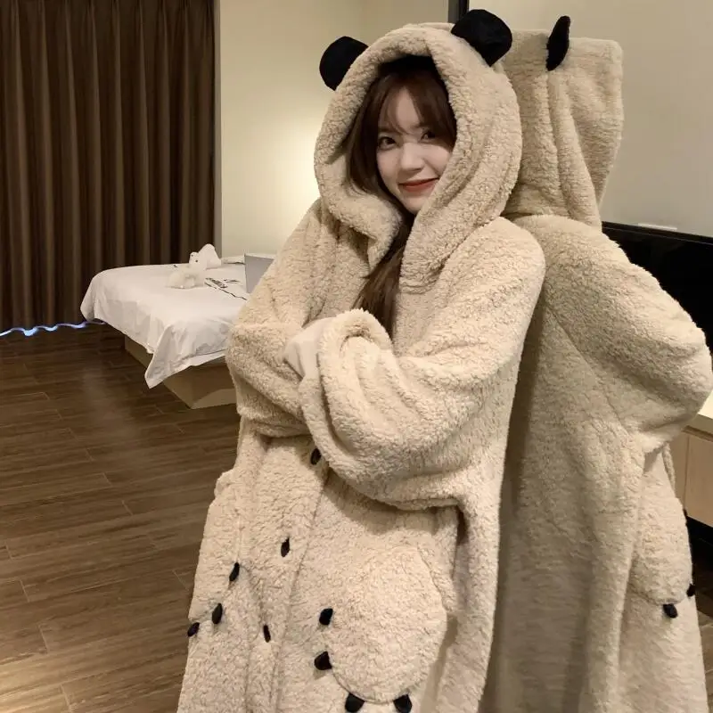 

Женская одежда, халат, пижама, осенняя флисовая подкладка и утолщенная милая удобная милая домашняя одежда, модный халат
