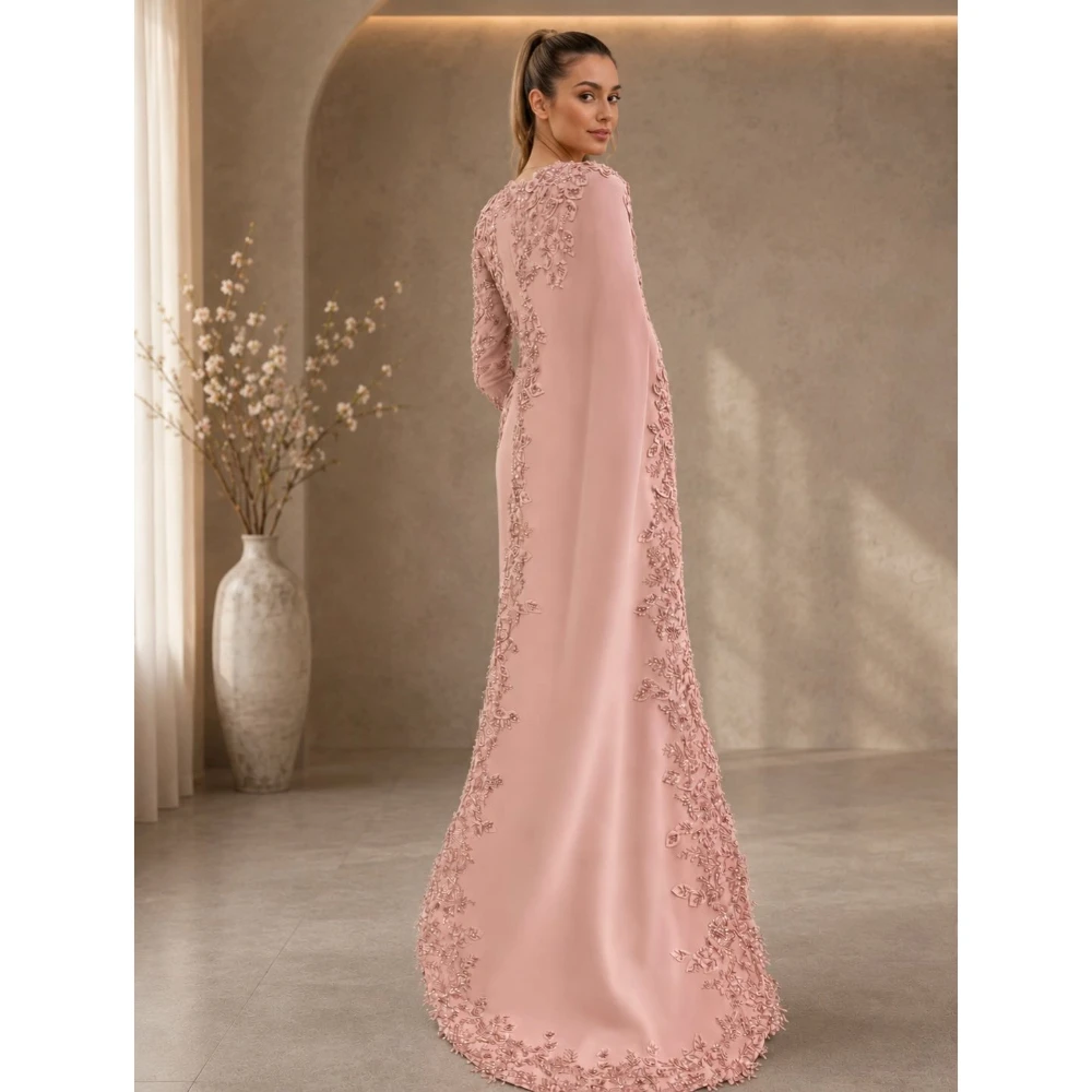 Gerade geschnittene, bodenlange Ballkleider aus Jersey für Damen mit exquisiten Applikationen, langärmlige Abendkleider, Partykleid, individuell gestaltet
