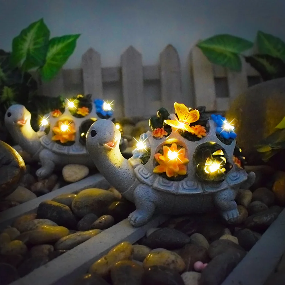 Resin Animal Solar Garden Statue Succulent Planter Pot Cute Turtle Frog Rabbit Figurine Outdoor Yard Lawn Patio Courtyard Decor