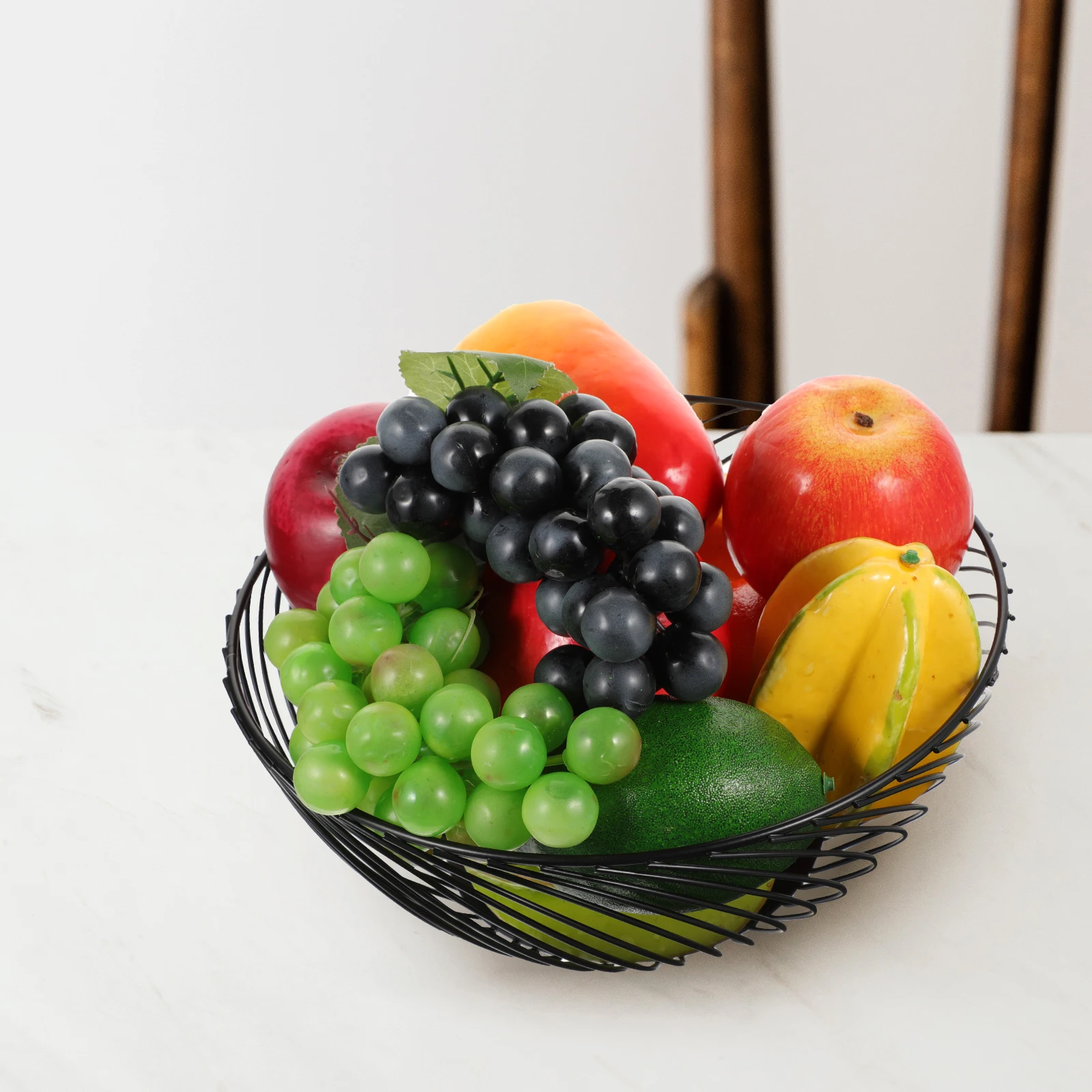 

Iron Fruit Basket Metal Storage Container Small Kitchen Counter Snack Holder Hollow Air Flow Black Spiral Pattern Durability