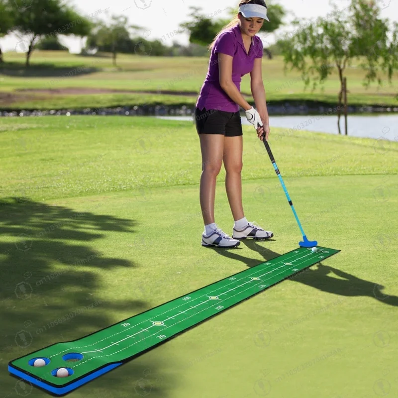 Green Golf Training Aid Kit Telescopic Putter 6 Golf Balls 30x300cm Golf Putting Mat For Indoor Home Practice