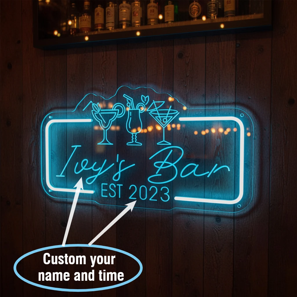 Custom Bar Neon Sign - Engraved LED Neon Light Personalized Bar/Man Cave Wall Decor Cocktail Themed Christmas Gift For Him & Dad