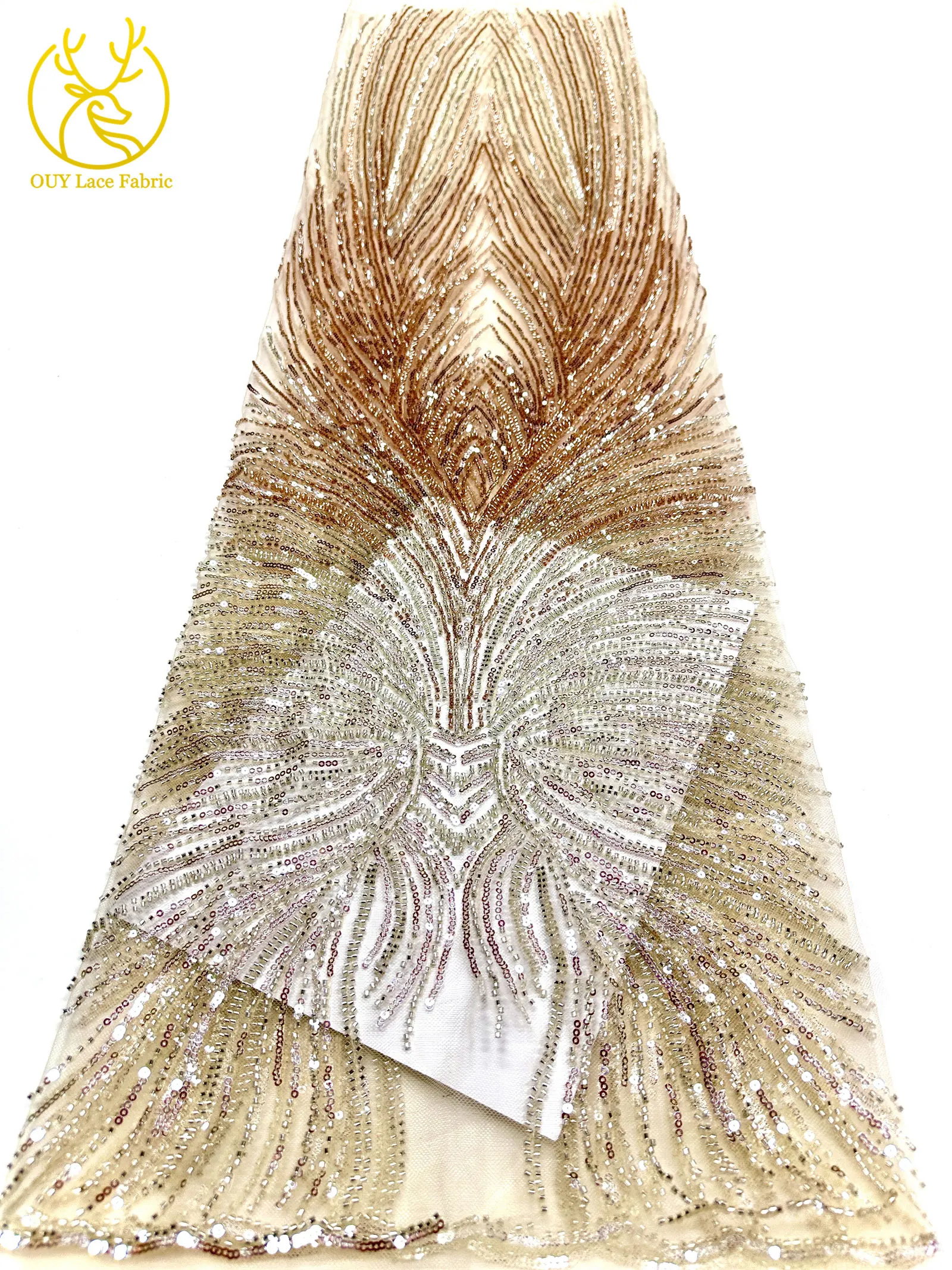 2026 Premium Spitze 5 Yards Französische Nigerianische Spitzenstoffe Afrikanische Pailletten-Perlen-Spitze für Damen Party Hochzeit Bankett – Detail 10