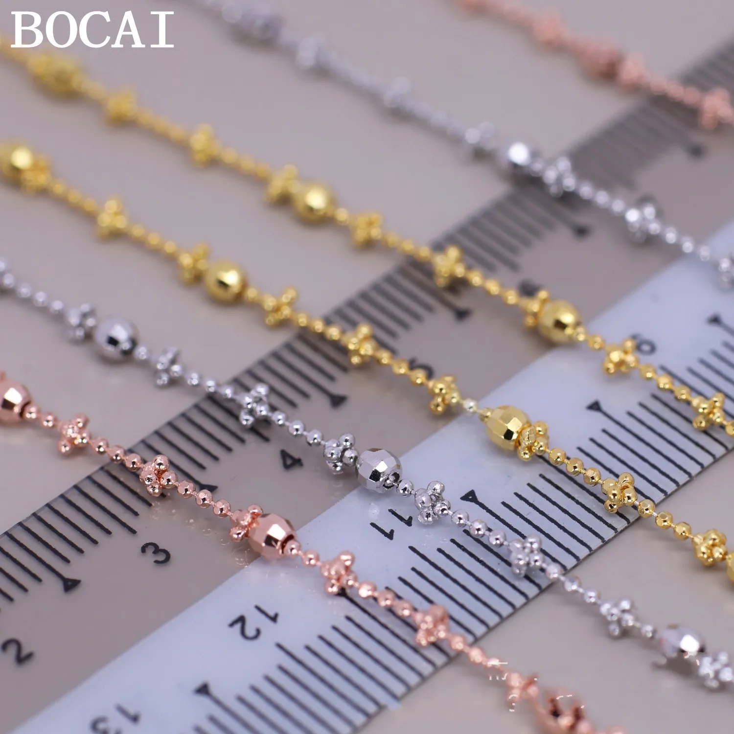 BOCAI New S925 Sterling Silver Jewelry Sparkling Plated With 18k Round Beads Starry Sky Adjustable Push-pull Women's Necklace