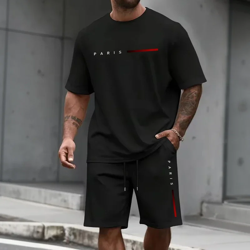 

Paris Fashion Men's Set O-neck T-shirt and Sports Shorts Spring Summer Daily Casual Workout Short Sleeve Outfit Tees Tracksuit
