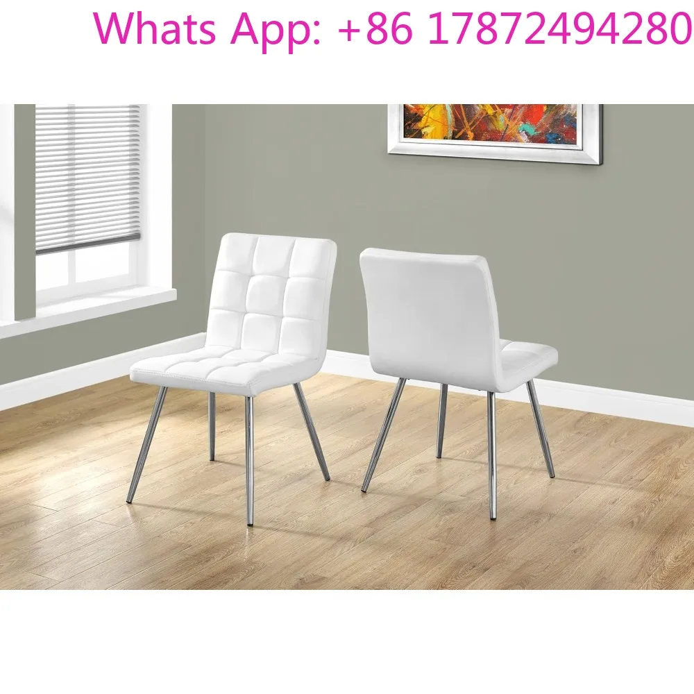 32-Inch White Leather-Look/Chrome Metal 2-Piece Dining Chair