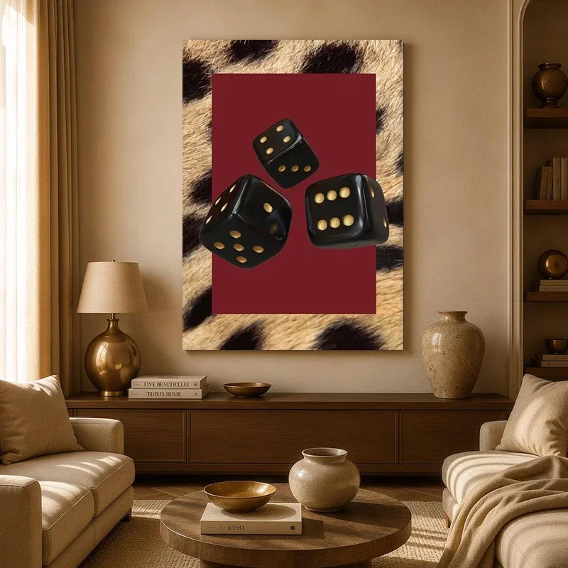 Black Dice Leopard Print Poster and Prints Canvas Painting Wall Art Picture for Living Room Home Decor Cuadros