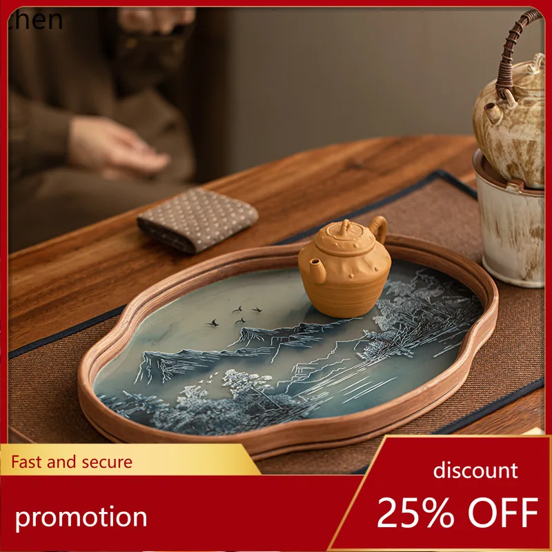 

Zml glass bamboo dry tea tray tray small tea table cup storage tray pot tea set accessories