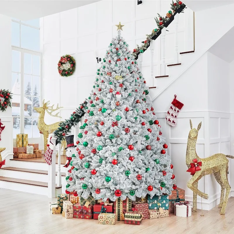 High Quality Snowflake Hinged Artificial Christmas Fake Spruce Full Tree with 2108Branch Tree Toppers for Home,Party Decorations