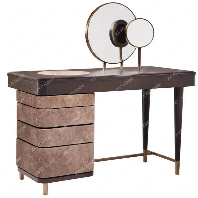 

Italian light luxury stainless steel foot dresser high-end villa hotel bedroom makeup table with mirror