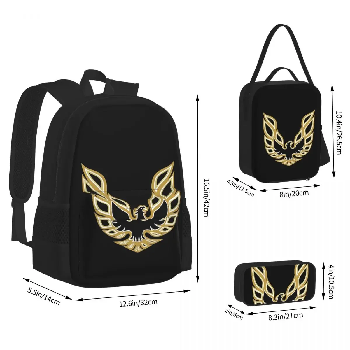 Trans Am Firebird Logo Backpacks Boys Girls Bookbag Students School Bags Cartoon Kids Rucksack Lunch Bag Pen Bag Three-Piece Set