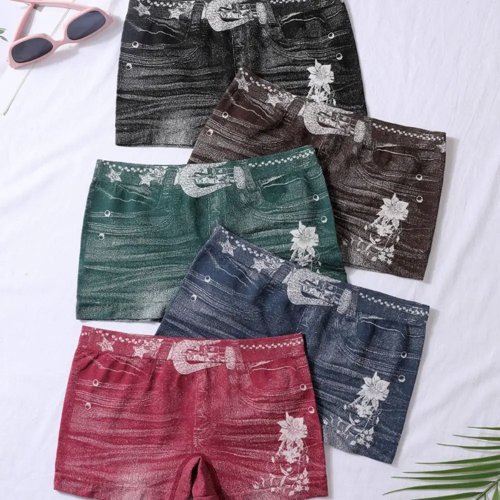 

3Pcs Breathable Flower Simulated Denim Panties Mid Waist Cotton Crotch Seamless Briefs Elastic Underpants Shorts Leggings Gifts