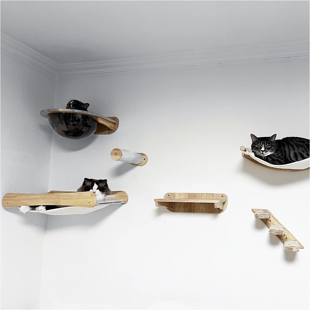 رف حائط للقطط، سلالم قطط، خطوات جدارية للقطط، دواسات سلم، أثاث قطط من الخشب الصلب على الحائط مناسب لتسلق القطط