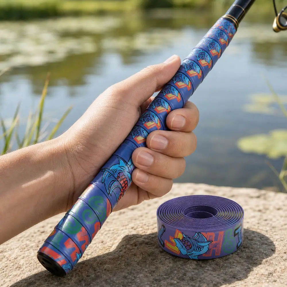 PU Badminton Racket Cushion Over Grip Anti Slip Colorful Pattern Rod Handle Wrap 2M Self Adhesive Fishing Pole Tape
