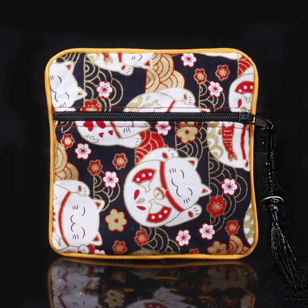 Cloth Chinese Style Coin Pouch Tassel Maneki Neko Cloth Wallet Necklaces Case Copper Cash Pendant Jewelry Storage Bag Ladies