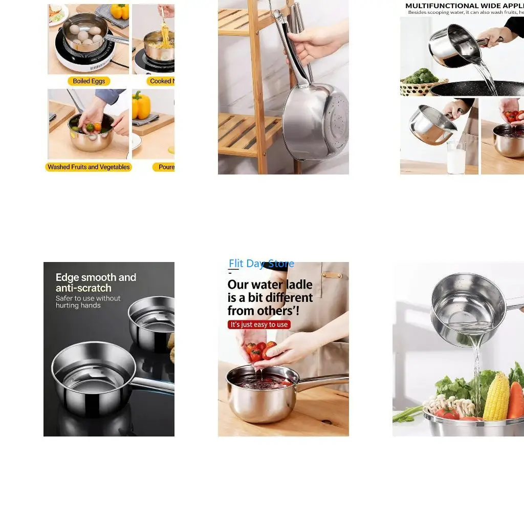 F92C Stainless Steel Water Scoops Multipurpose Water Spoon Short Handle Water Dipper