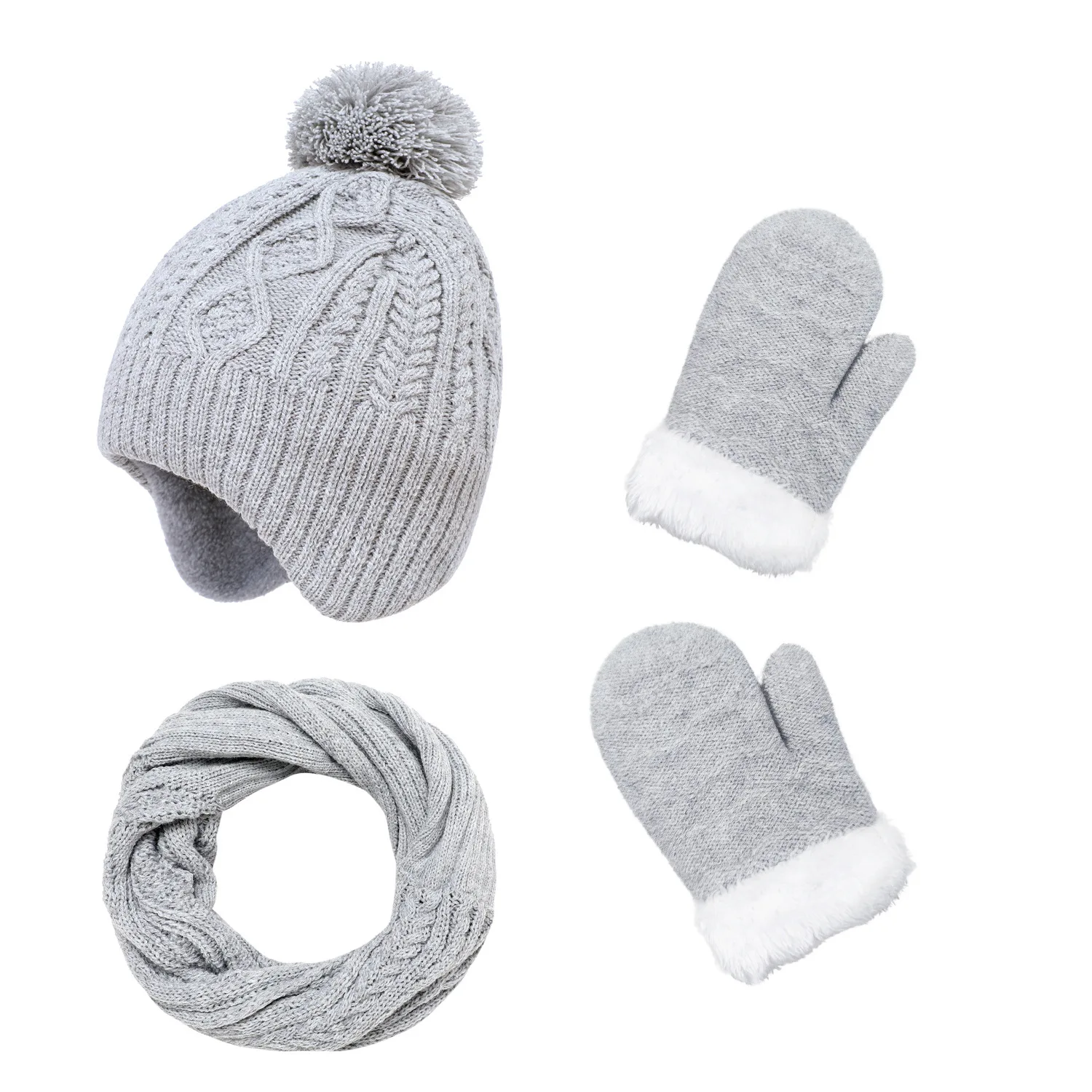 Gorro de punto para niño y niña, bufanda y guantes, gorro cálido y suave, accesorio de esquí para clima frío al aire libre, invierno y otoño