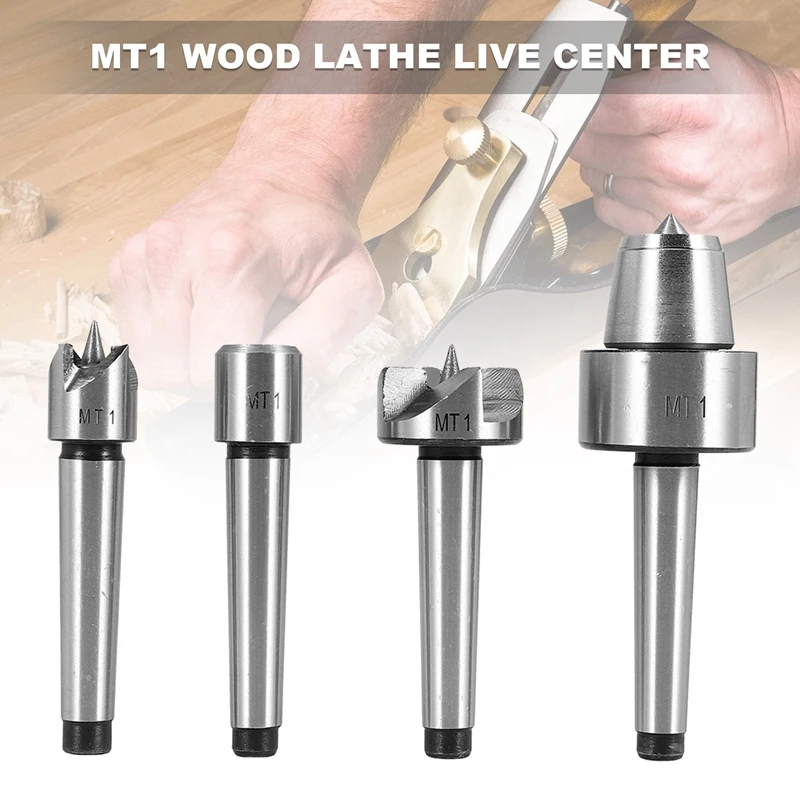 NEW-4Pcs MT1 Wood Lathe Live Center And Drive Spur Cup MT1 Arbor With Wooden Case