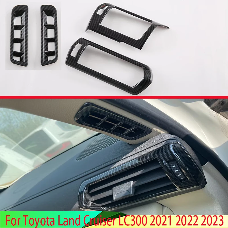 Carbon Fiber Style Air Vent Outlet Cover Dashboard Trim Bezel Frame Molding Garnish For Toyota Land Cruiser LC300 2021 2022 2023