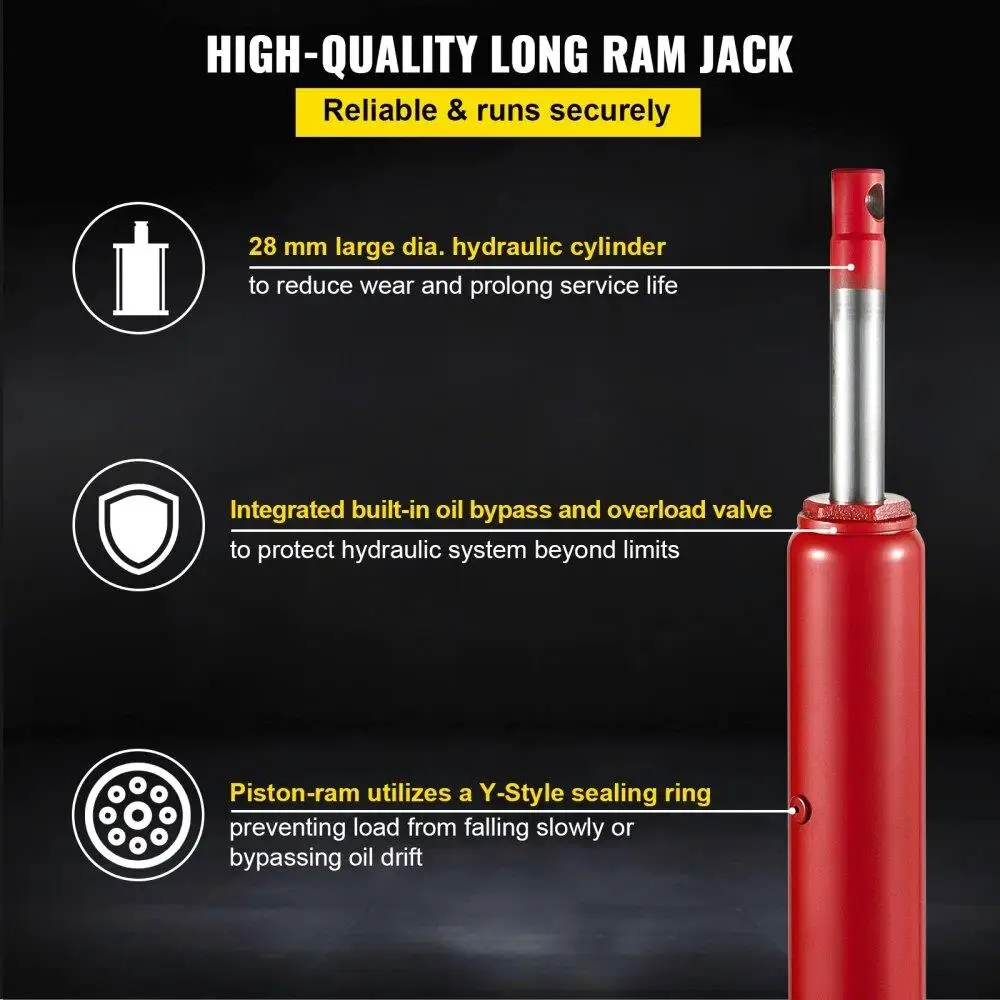 4T 8818LBS แจ็คไฮดรอลิกยาว Ram ลูกสูบเดี่ยวคู่มือฐานแบนสําหรับโรงรถ Shop เครื่องยนต์ยกเครนรอกสีแดง