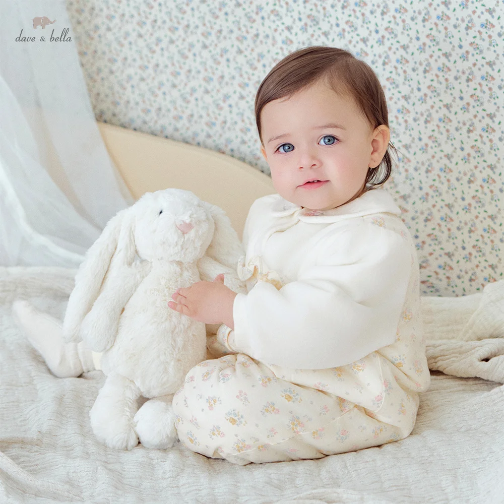 Dave Bella Newborn Cotton Jumpsuit Autumn Winter Children Cute Plush Creeper Baby Fashion Thick Rompers Girls Clothing DB4254081