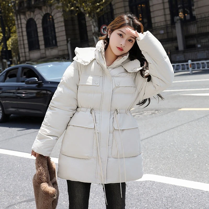

Women's Winter New Arrival Mid Long Down Cotton Jacket Korean Fashion Loose Fit Slimming Waist Defining Versatile Cotton Coat