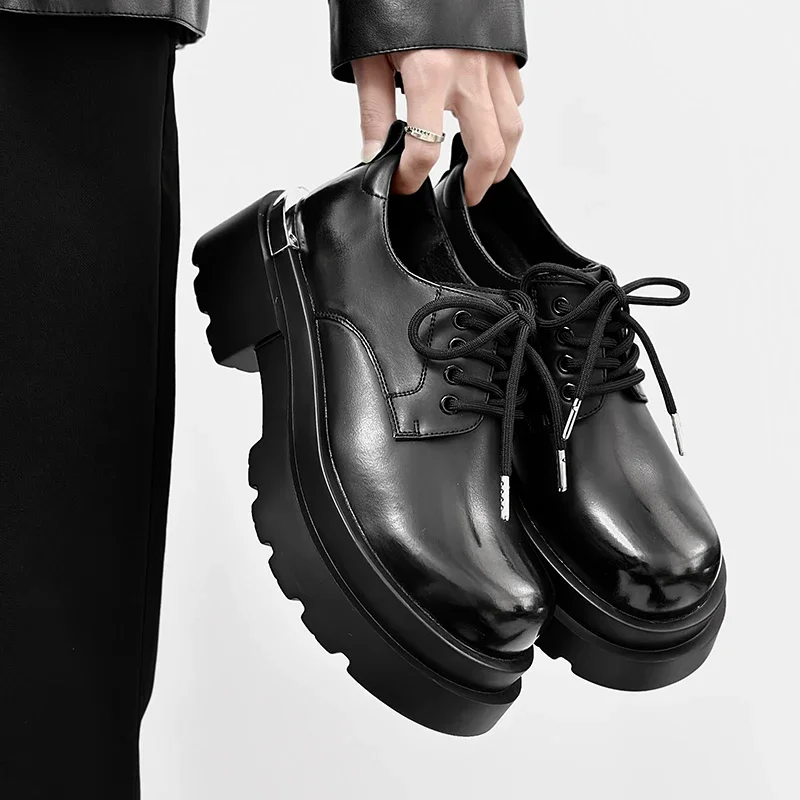 Italian SLeather Hoes Men Original Luxury Designer Casual Shoes Lace Up Thick Sole Oxfords Derby Shoes Comfort Platform Footwear