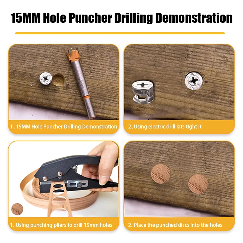 Imagem -05 - Manual Hole Punching Punch Tool Edge Banding Alicate Screw Hole Hat Ferramenta para Trabalhar Madeira Couro mm mm 10 mm 12 mm 14 mm 15 mm