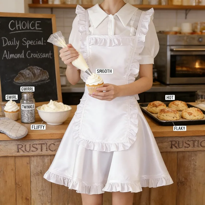 

Белая водонепроницаемая и маслостойкая юбка с перекрестными ремешками для кулинарии и маникюра, с кружевным декором