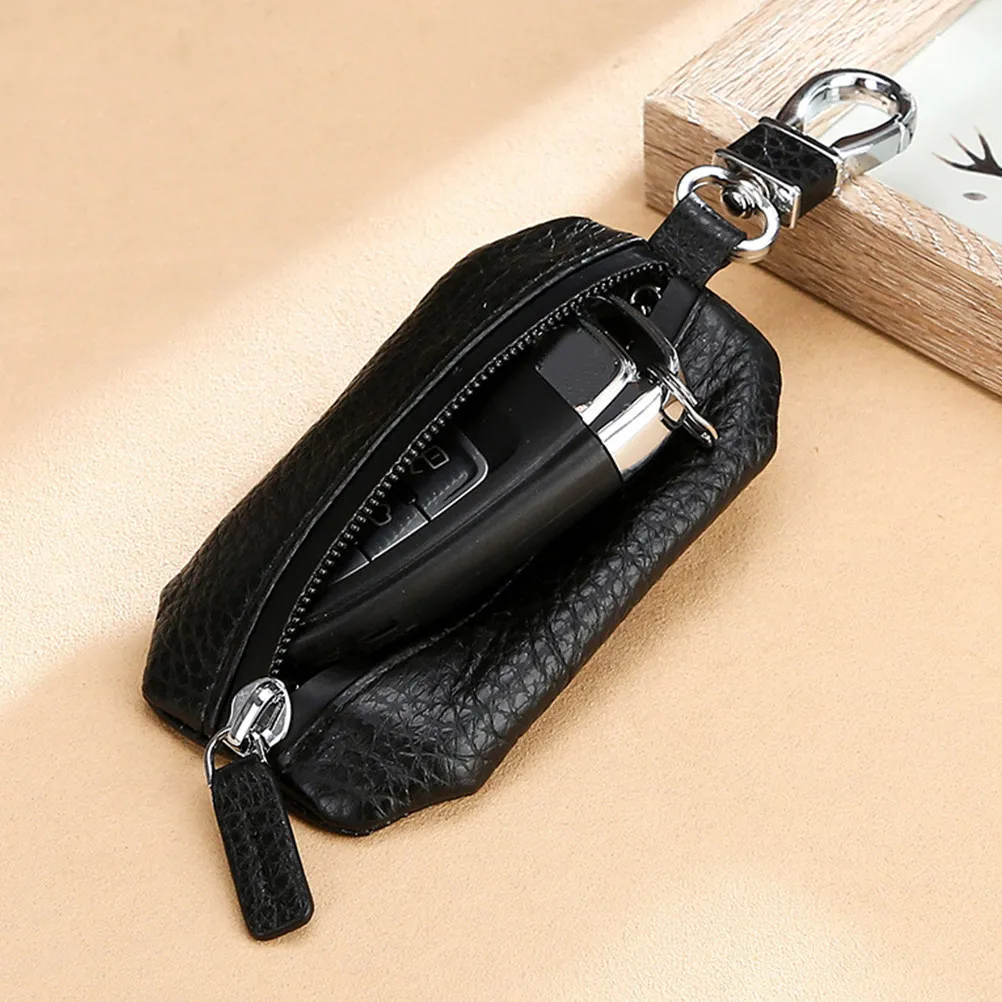 

1Pcs Car Key Bag Texture Durable Waist Key Holder Hanging Clip Protect Car Keys Gift for Men Women Black
