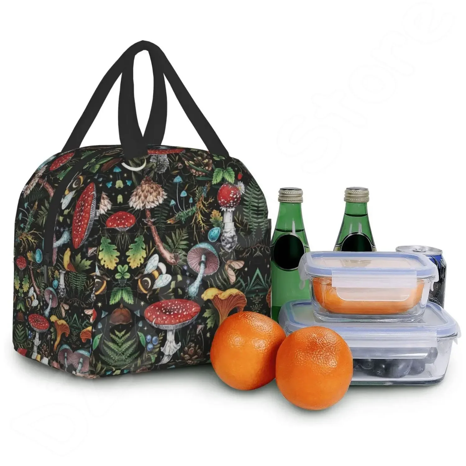 Lunch Bag for Women Men Mushroom Art Reusable Insulated Cooler Lunch Tote Box Cute Funny Container Lunch Holder Portable Bag