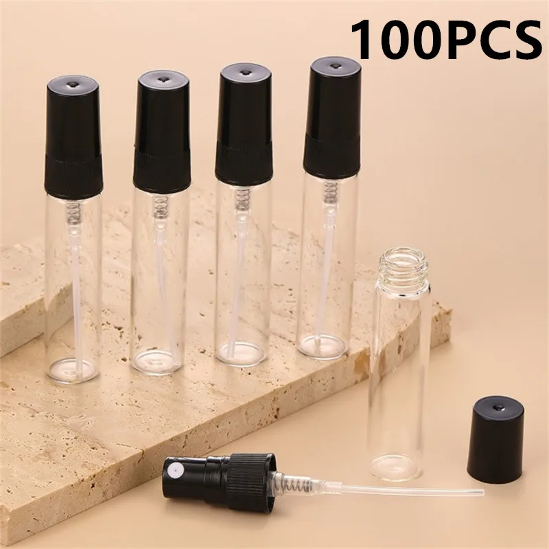

100PCS 2ML 3ML 5ML 10ML Black Portable Glass Perfume Bottle Empty Refillable Bottle Cosmetics Bottle Sample Thin Glass Vials