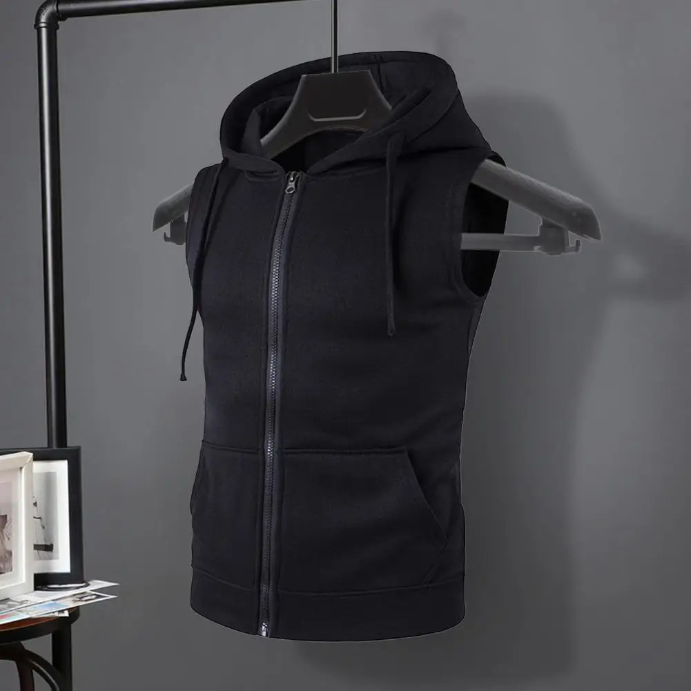 Men Hooded Vest Jacket Hooded Vest Coat Men's Hooded Sleeveless Zipper Placket Vest Coat Solid Color Waistcoat with for Sellers