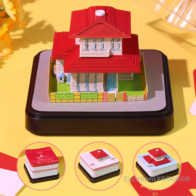

2026 Desk Calendar Fun House Sculpture 3D Tear-away Calendar Paper Carving Art Memo Pad Notepad Gift Home Desktop Decoration