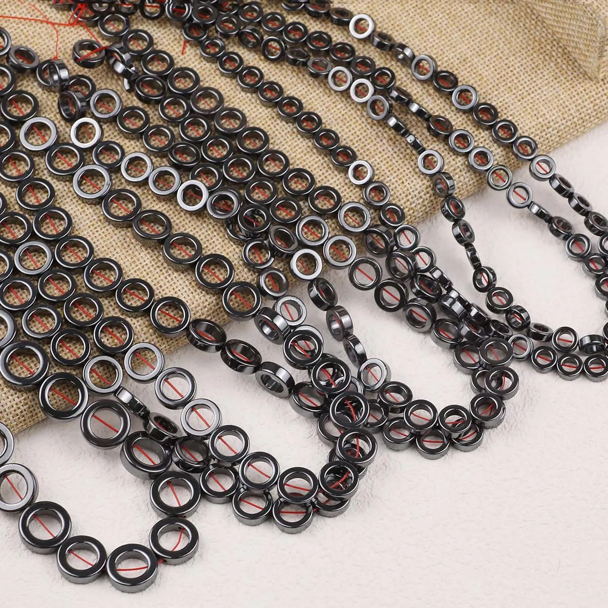 Hollow Circle Black Hematite Beads Natural Stone Loose For Jewelry Bracelet Making DIY Findings Accessories 8/10/12/14/16MM