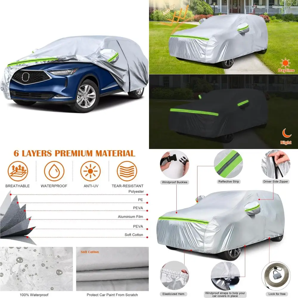 

Всепогодный 6-слойный серебряный автомобильный чехол с дверцей на молнии и ветрозащитными лентами для моделей MDX 2001-2024 гг.